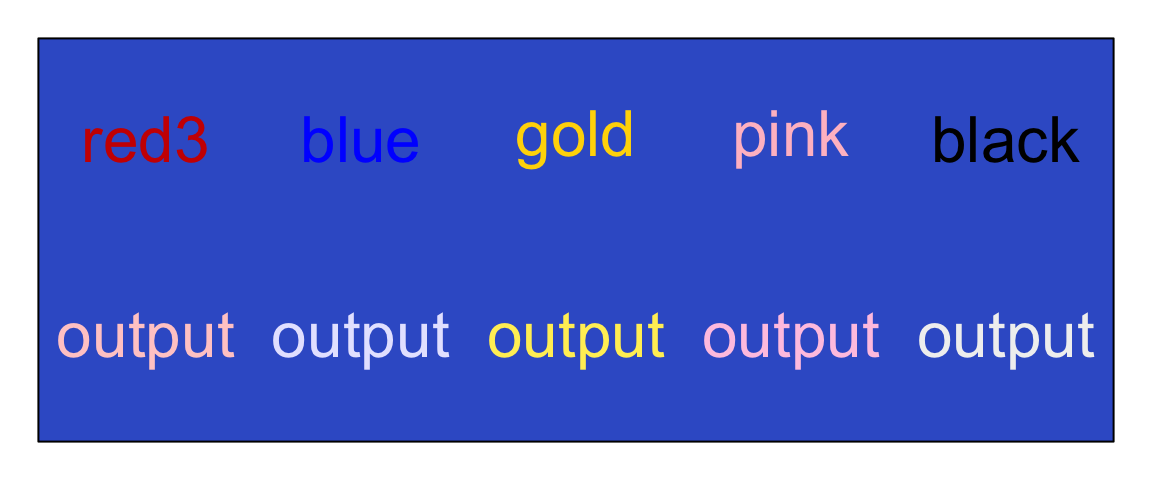 Two examples with blue background (top) and off-white background (bottom). In each plot, the top row labels indicate the input colors, the bottom row labels are the output colors adjusted to improve contrast.